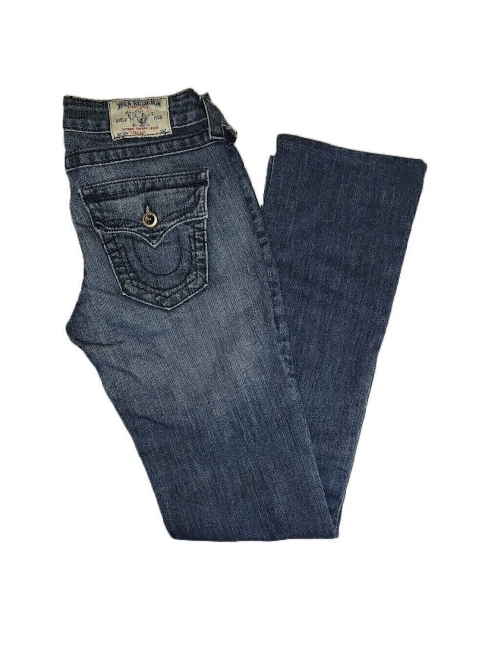 True Religion Voyager Jeans Straight Legs Pockets W/ Flap Denim Women's Size 27